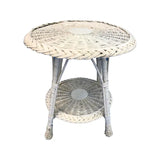 Antique 2-Tiered White Wicker Round Accent Table