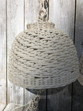 Vintage Pair White Wicker Wall Pendant Lamps