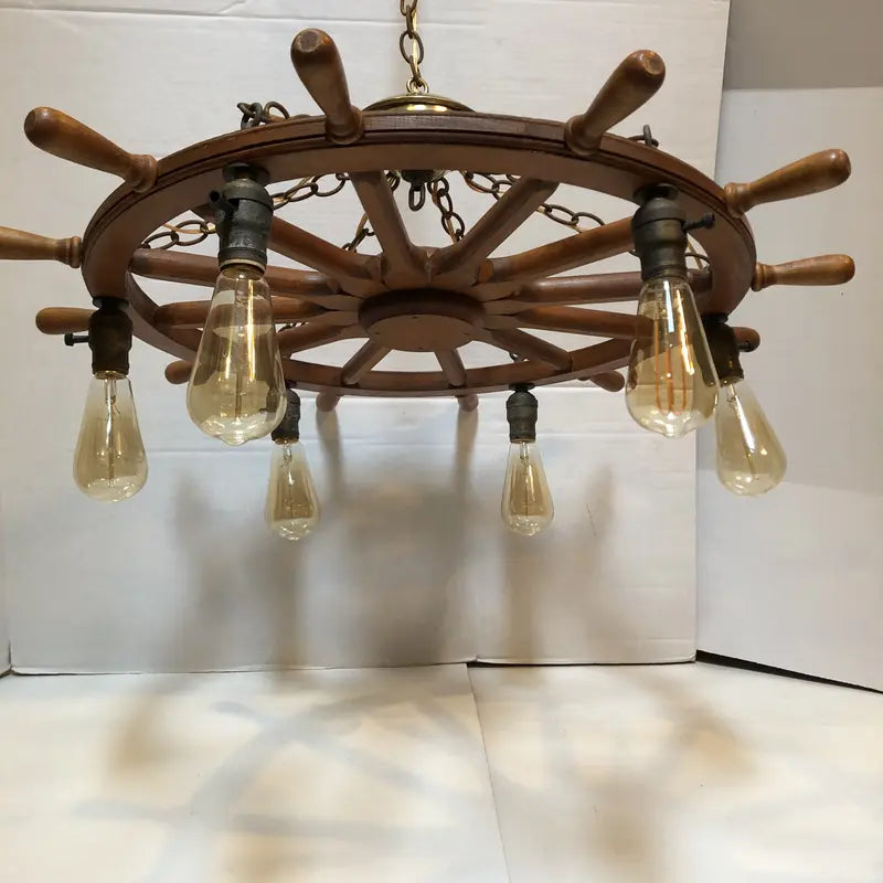 Vintage Mid 20th Century Ship Wheel Chandelier