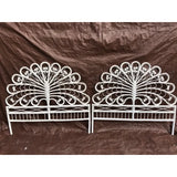 Vintage White Wicker Scrolled Peacock Full Headboards - a Pair
