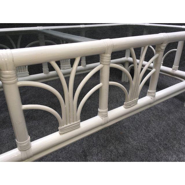 Vintage Rattan Glass Top White Cocktail Table