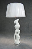 Vintage White Hand Carved Wooden Parrot Lamp-