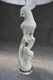 Vintage White Hand Carved Wooden Parrot Lamp-