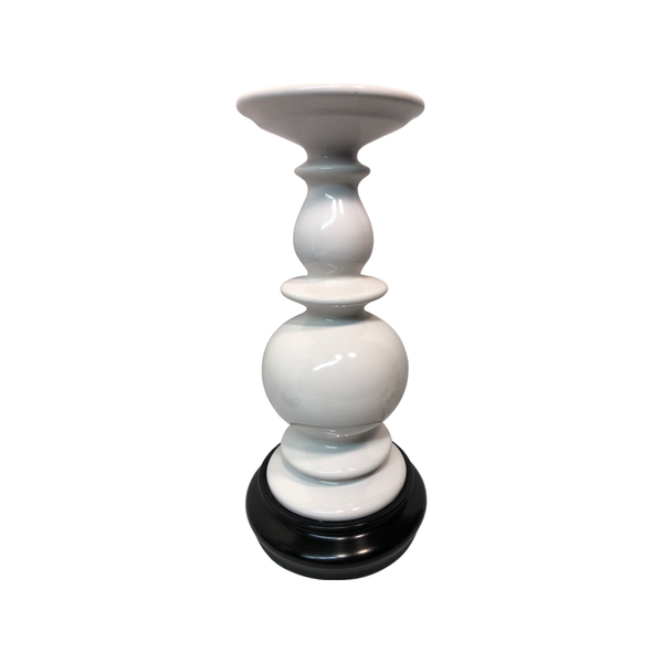 Vintage White Lamps with Black Wood Bases, Pair