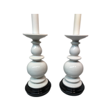 Vintage White Lamps with Black Wood Bases, Pair