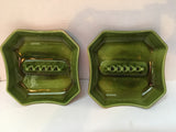 Vintage Ceramic Green Faux Wood Ashtrays - a Pair