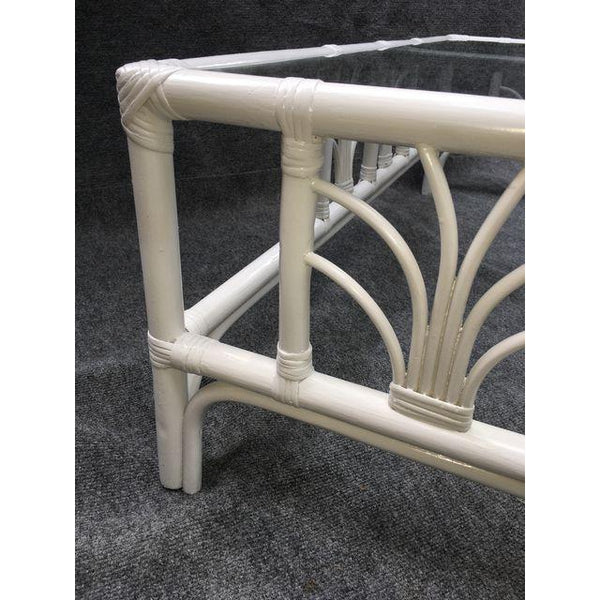 Vintage Rattan Glass Top White Cocktail Table