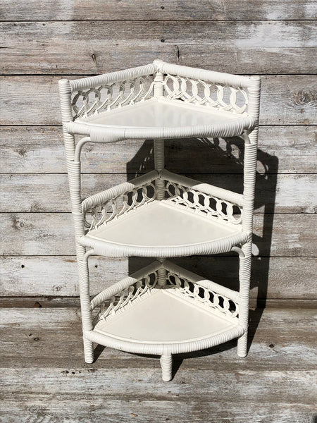 White Wicker Corner Shelf