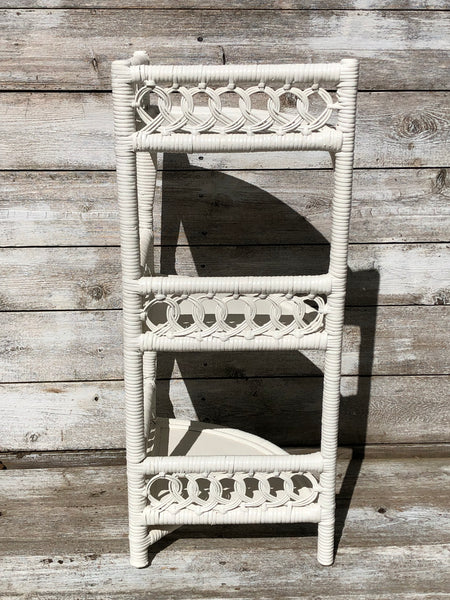 White Wicker Corner Shelf