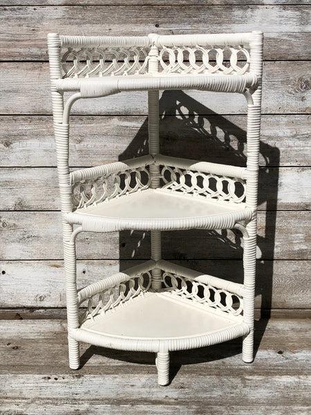 White Wicker Corner Shelf