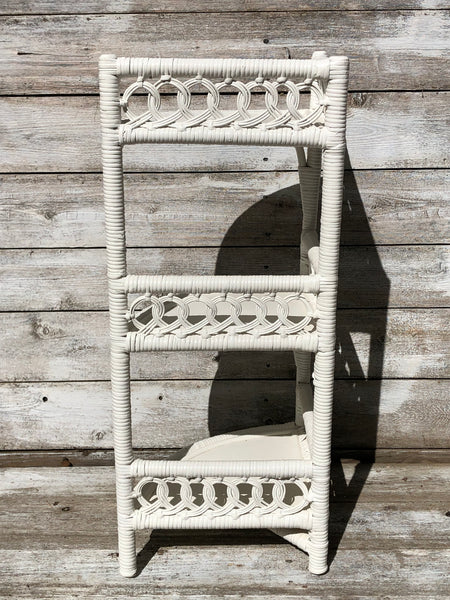 White Wicker Corner Shelf