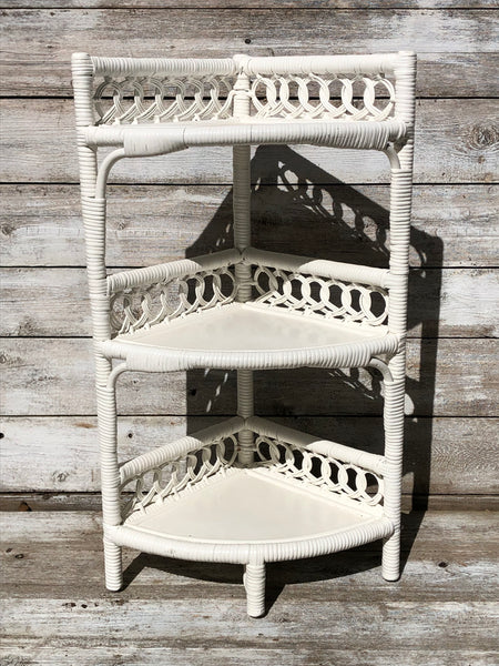 White Wicker Corner Shelf