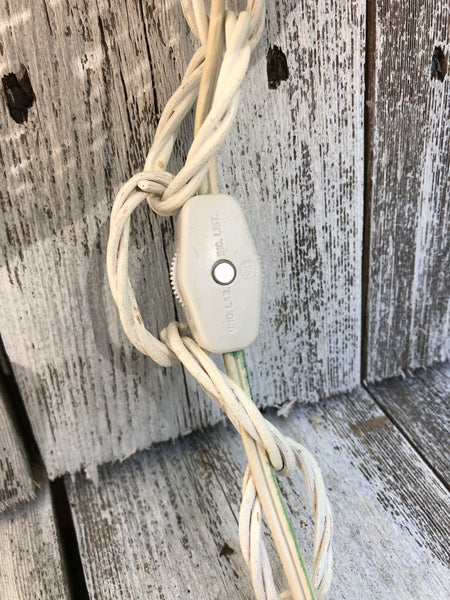 Vintage Pair White Wicker Wall Pendant Lamps