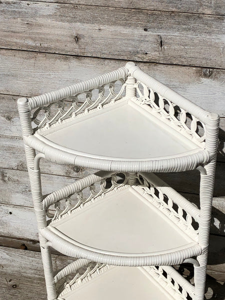 White Wicker Corner Shelf