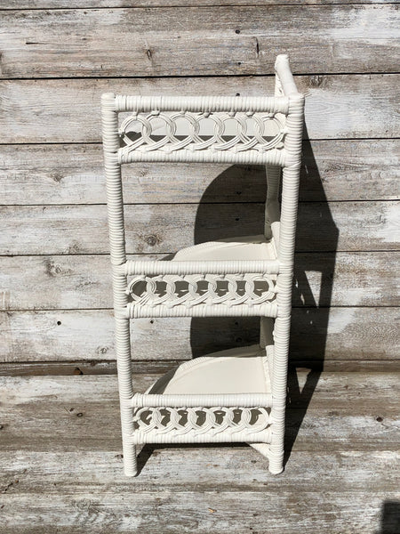 White Wicker Corner Shelf