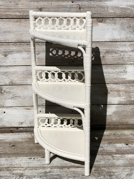 White Wicker Corner Shelf
