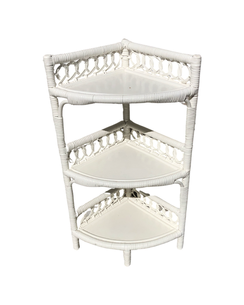 White Wicker Corner Shelf