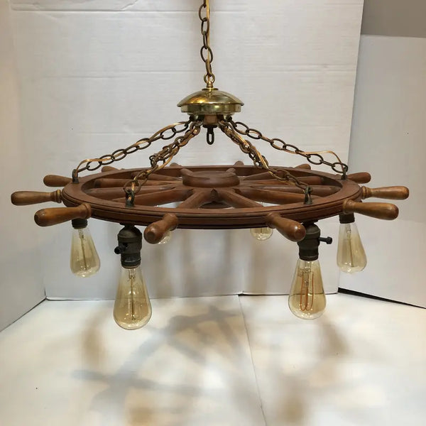 Vintage Mid 20th Century Ship Wheel Chandelier