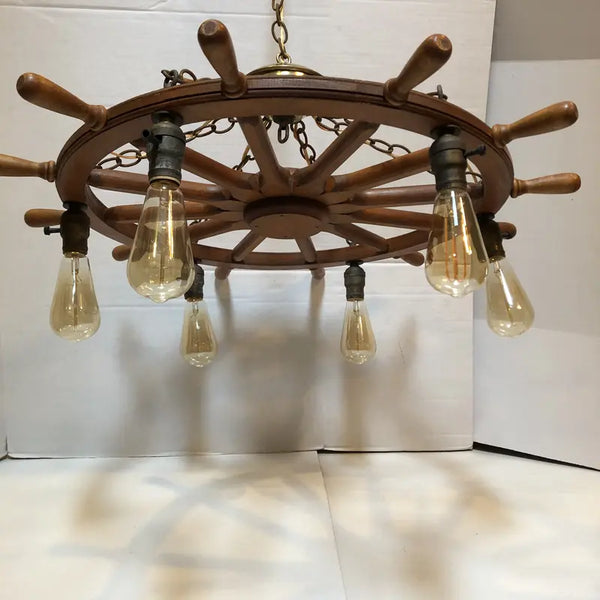 Vintage Mid 20th Century Ship Wheel Chandelier