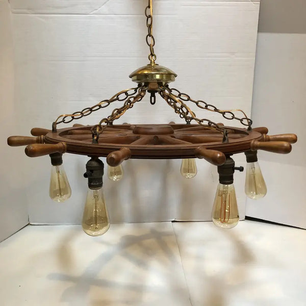 Vintage Mid 20th Century Ship Wheel Chandelier