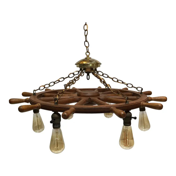 Vintage Mid 20th Century Ship Wheel Chandelier