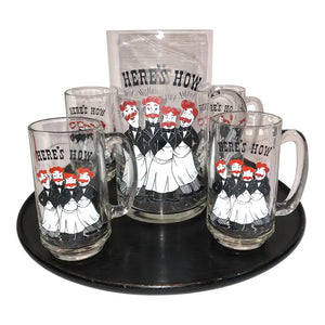 Vintage Mid-Century “Here’s How” Beer Pitcher With Glasses Set, 6 Pieces